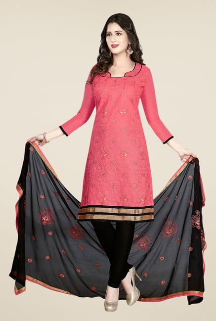 Salwar Studio Pink & Black Embroidered Dress Material Salwar Studio Pink & Black Embroidered Dress Material