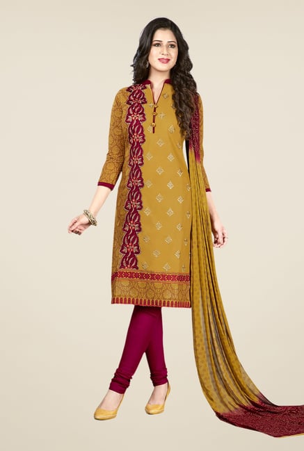 Salwar Studio Beige & Wine Embroidered Cotton Dress Material Salwar Studio Beige & Wine Embroidered Cotton Dress Material