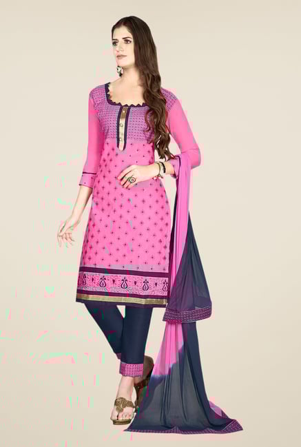 Salwar Studio Pink & Grey Embroidered Dress Material Salwar Studio Pink & Grey Embroidered Dress Material