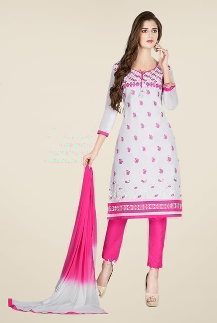 Salwar Studio White & Pink Free Size Dress Material Salwar Studio White & Pink Free Size Dress Material