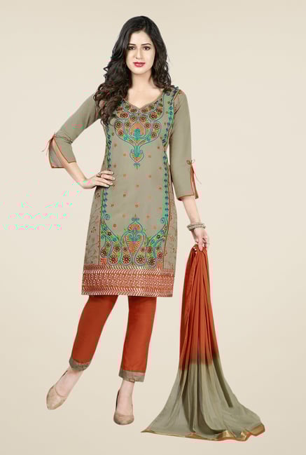 Salwar Studio Grey & Brown Embroidered Dress Material Salwar Studio Grey & Brown Embroidered Dress Material