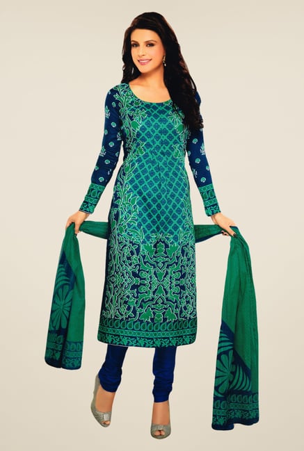 Salwar Studio Rama Green & Navy Lawn Satin Dress Material Salwar Studio Rama Green & Navy Lawn Satin Dress Material
