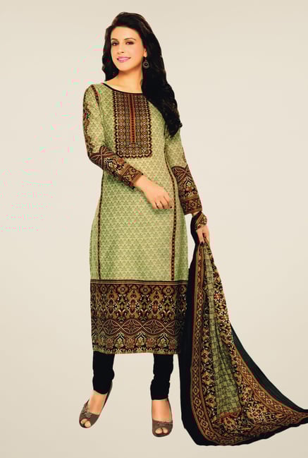 Salwar Studio Cream & Black Lawn Satin Dress Material Salwar Studio Cream & Black Lawn Satin Dress Material