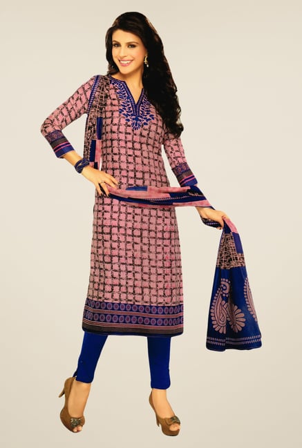 Salwar Studio Pink & Blue Lawn Satin Printed Dress Material Salwar Studio Pink & Blue Lawn Satin Printed Dress Material