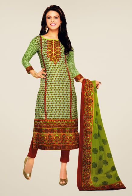 Salwar Studio Green & Red Lawn Satin Printed Dress Material Salwar Studio Green & Red Lawn Satin Printed Dress Material