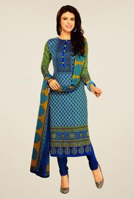 Salwar Studio Blue & Yellow Lawn Satin Dress Material Salwar Studio Blue & Yellow Lawn Satin Dress Material