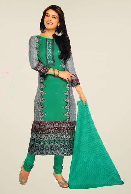 Salwar Studio Grey & Rama Green Lawn Satin Dress Material Salwar Studio Grey & Rama Green Lawn Satin Dress Material