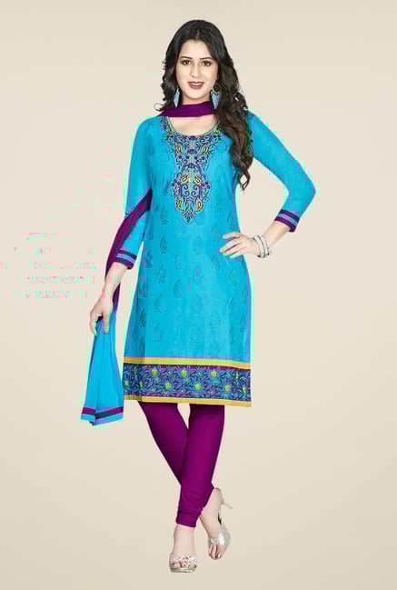 Salwar Studio Blue & Magenta Embroidered Dress Material Salwar Studio Blue & Magenta Embroidered Dress Material