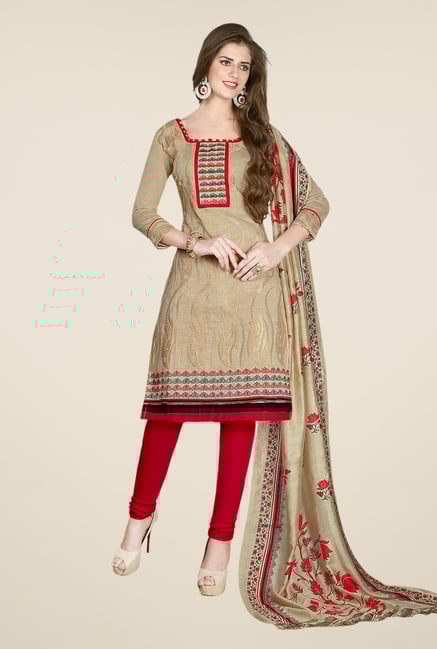 Salwar Studio Beige & Red Embroidered Dress Material Salwar Studio Beige & Red Embroidered Dress Material