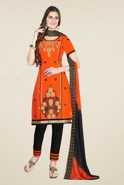 Salwar Studio Orange & Black Embroidered Dress Material Salwar Studio Orange & Black Embroidered Dress Material