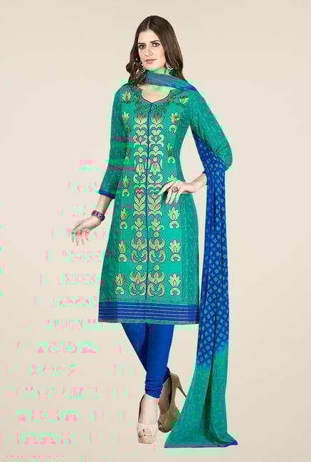 Salwar Studio Sea Green & Blue Embroidered Dress Material Salwar Studio Sea Green & Blue Embroidered Dress Material