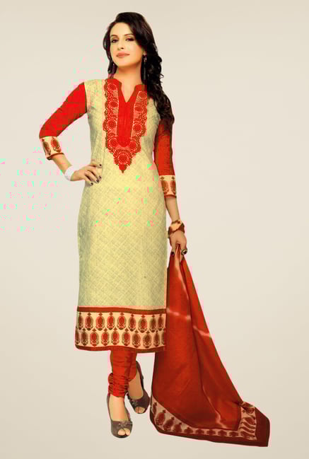 Salwar Studio Beige & Red Lawn Satin Printed Dress Material Salwar Studio Beige & Red Lawn Satin Printed Dress Material