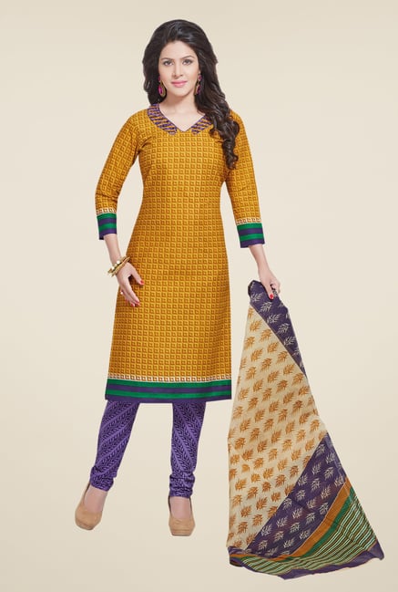 Salwar Studio Mustard & Violet Printed Dress Material Salwar Studio Mustard & Violet Printed Dress Material