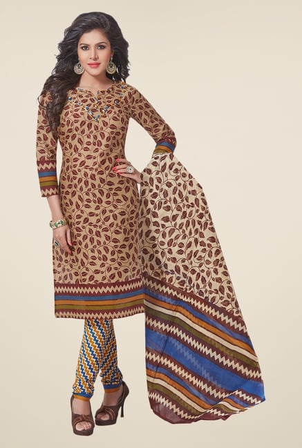 Salwar Studio Beige & Brown Printed Dress Material Salwar Studio Beige & Brown Printed Dress Material