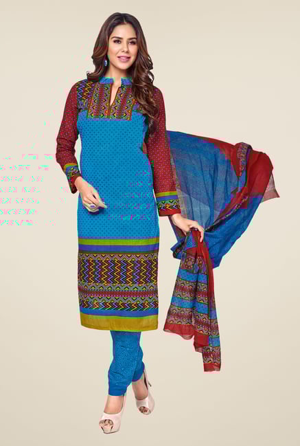 Salwar Studio Blue & Maroon Printed Dress Material Salwar Studio Blue & Maroon Printed Dress Material