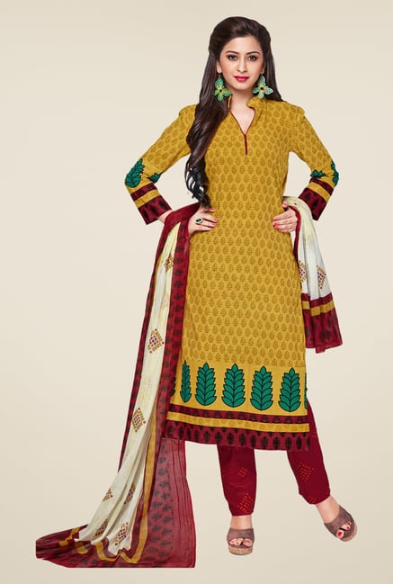 Salwar Studio Mustard & Maroon Printed Dress Material Salwar Studio Mustard & Maroon Printed Dress Material