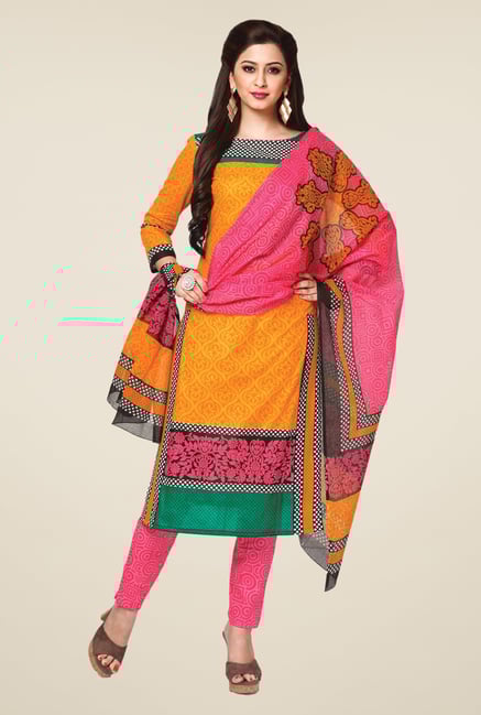 Salwar Studio Orange & Pink Printed Dress Material Salwar Studio Orange & Pink Printed Dress Material