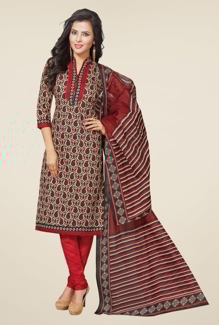 Salwar Studio Beige & Maroon Free Size Dress Material Salwar Studio Beige & Maroon Free Size Dress Material