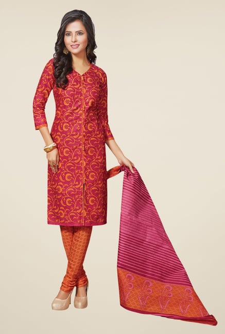 Salwar Studio Pink & Orange Printed Dress Material Salwar Studio Pink & Orange Printed Dress Material