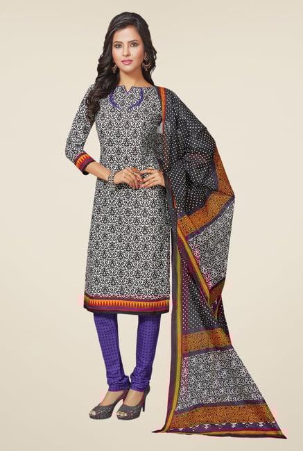 Salwar Studio Black & Purple Printed Dress Material Salwar Studio Black & Purple Printed Dress Material