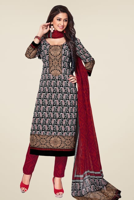 Salwar Studio Black & Maroon Printed Dress Material Salwar Studio Black & Maroon Printed Dress Material