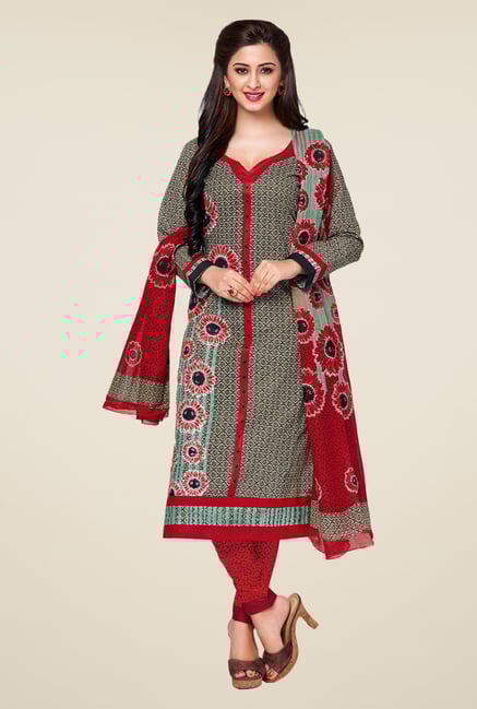 Salwar Studio Grey & Red Printed Cotton Dress Material Salwar Studio Grey & Red Printed Cotton Dress Material
