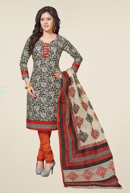 Salwar Studio Black & Red Cotton Free Size Dress Material Salwar Studio Black & Red Cotton Free Size Dress Material