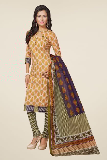 Salwar Studio Orange & Mehndi Printed Dress Material Salwar Studio Orange & Mehndi Printed Dress Material