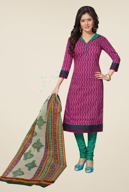 Salwar Studio Pink & Sea Green Printed Dress Material Salwar Studio Pink & Sea Green Printed Dress Material
