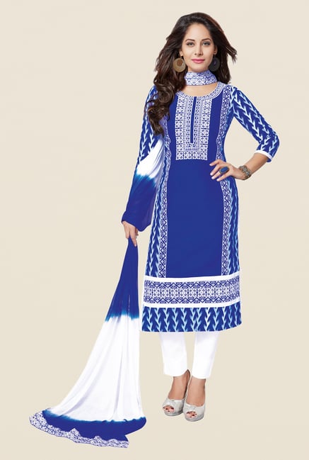 Salwar Studio Blue & White Free Size Dress Material Salwar Studio Blue & White Free Size Dress Material