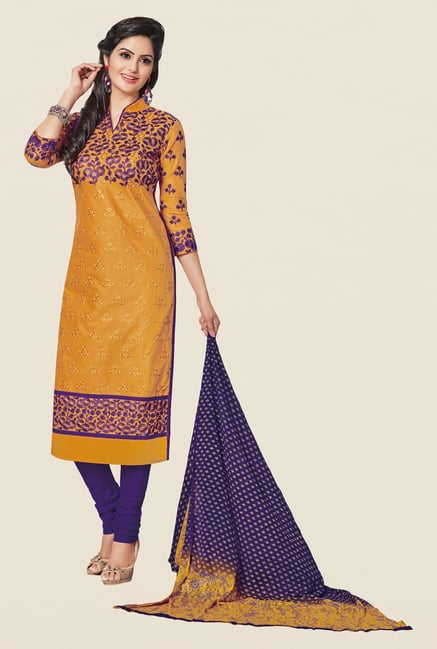 Salwar Studio Mustard & Violet Embroidered Dress Material Salwar Studio Mustard & Violet Embroidered Dress Material