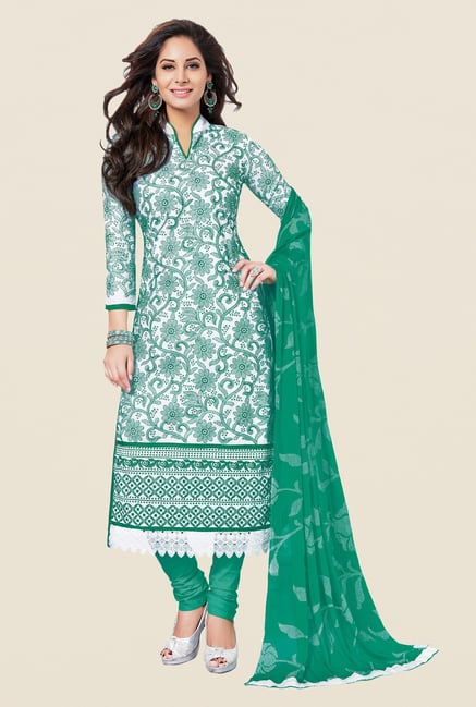 Salwar Studio Green & White Embroidered Dress Material Salwar Studio Green & White Embroidered Dress Material