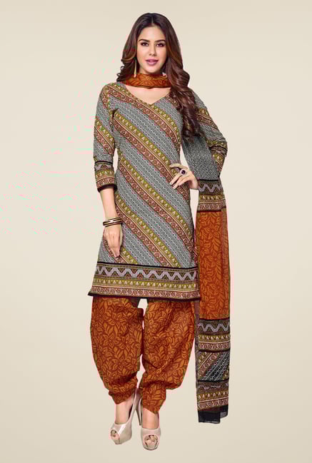 Salwar Studio Grey & Brown Printed Dress Material Salwar Studio Grey & Brown Printed Dress Material
