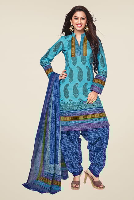 Salwar Studio Blue Printed Dress Material Salwar Studio Blue Printed Dress Material