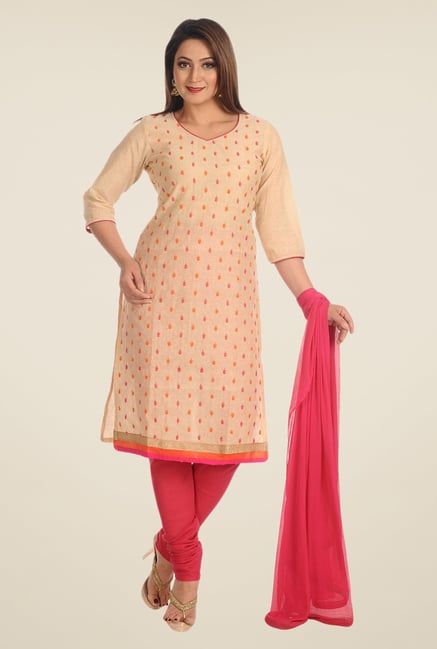 Salwar Studio Beige & Pink Embroidered Dress Material Salwar Studio Beige & Pink Embroidered Dress Material