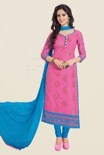 Salwar Studio Pink & Blue Embroidered Dress Material Salwar Studio Pink & Blue Embroidered Dress Material