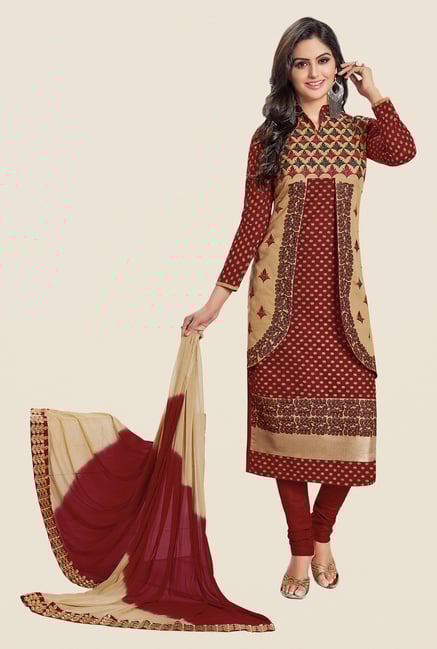 Salwar Studio Brown & Beige Embroidered Dress Material Salwar Studio Brown & Beige Embroidered Dress Material