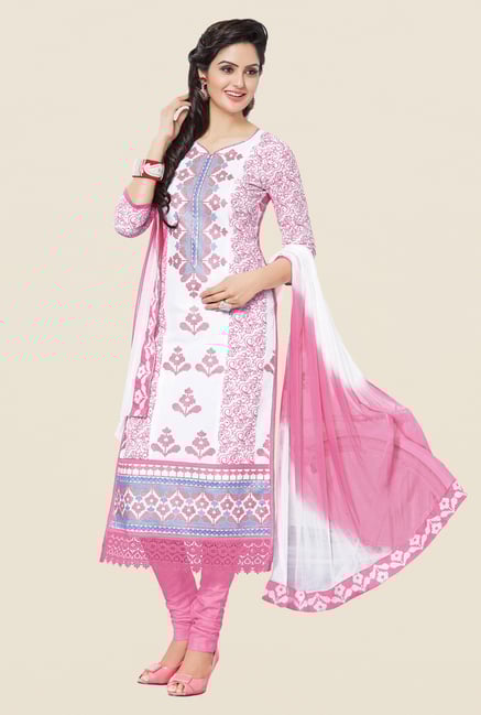 Salwar Studio White & Light Pink Embroidered Dress Material Salwar Studio White & Light Pink Embroidered Dress Material