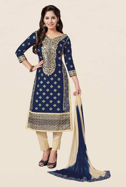 Salwar Studio Navy & Fawn Embroidered Dress Material Salwar Studio Navy & Fawn Embroidered Dress Material