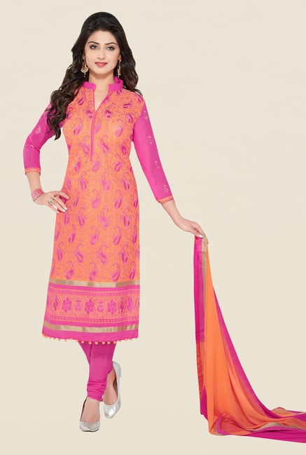 Salwar Studio Orange & Pink Embroidered Dress Material Salwar Studio Orange & Pink Embroidered Dress Material