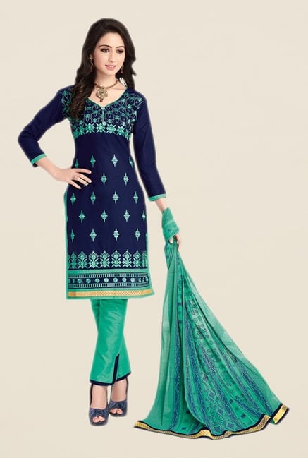 Salwar Studio Dark Blue & Green Embroidered Dress Material Salwar Studio Dark Blue & Green Embroidered Dress Material