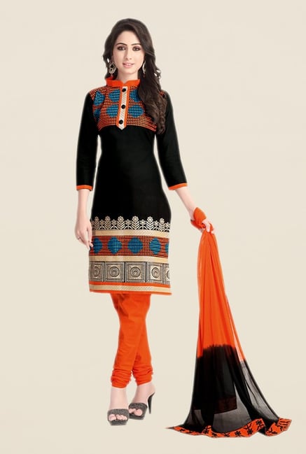 Salwar Studio Black & Orange Embroidered Dress Material Salwar Studio Black & Orange Embroidered Dress Material