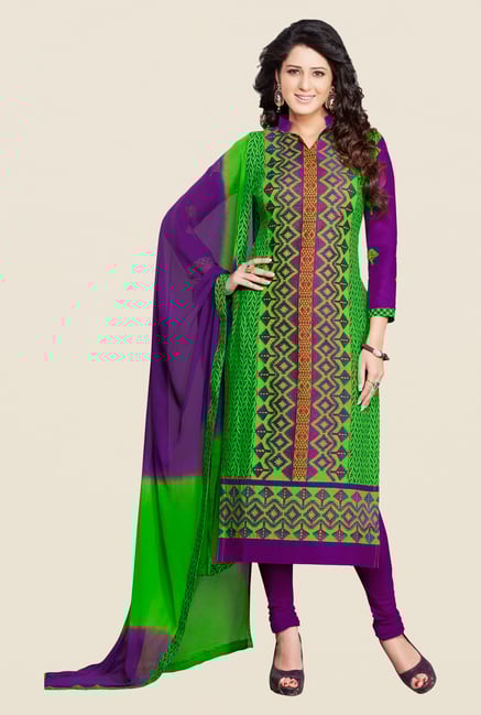Salwar Studio Green & Violet Embroidered Dress Material Salwar Studio Green & Violet Embroidered Dress Material