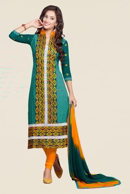 Salwar Studio Green & Yellow Embroidered Dress Material Salwar Studio Green & Yellow Embroidered Dress Material