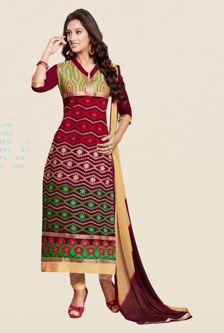 Salwar Studio Maroon & Beige Regular Wash Dress Material Salwar Studio Maroon & Beige Regular Wash Dress Material