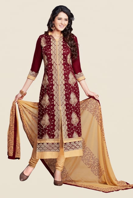 Salwar Studio Maroon & Beige Dress Material Salwar Studio Maroon & Beige Dress Material