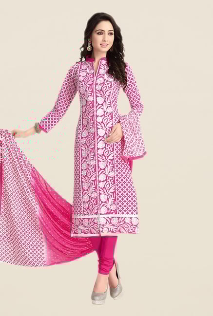 Salwar Studio Pink & White Embroidered Dress Material Salwar Studio Pink & White Embroidered Dress Material