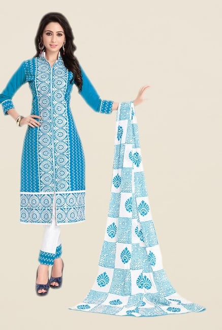 Salwar Studio Blue & White Regular Wash Dress Material Salwar Studio Blue & White Regular Wash Dress Material