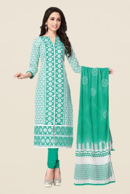 Salwar Studio Sea Green & White Embroidered Dress Material Salwar Studio Sea Green & White Embroidered Dress Material