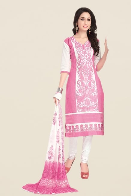 Salwar Studio Light Pink & White Embroidered Dress Material Salwar Studio Light Pink & White Embroidered Dress Material